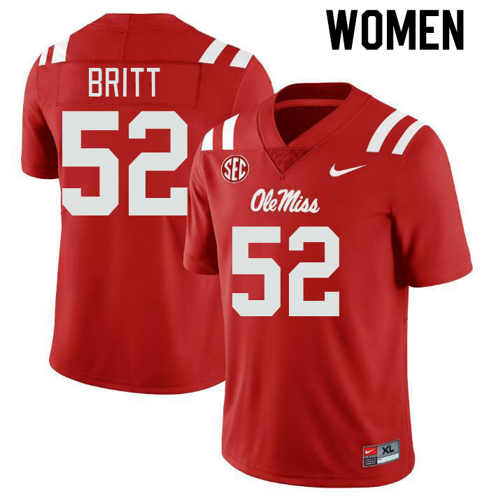 Women #52 Christian Britt Ole Miss Rebels College Football Jerseyes Stitched Sale-Red